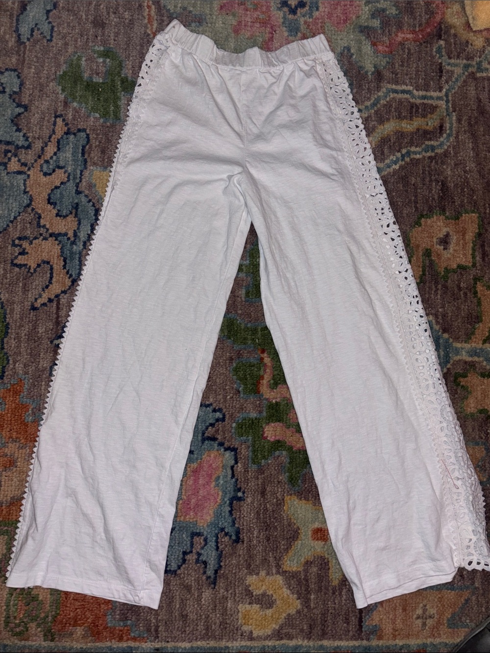 ASOS wide leg trousers co-ord with crochet insert in cream